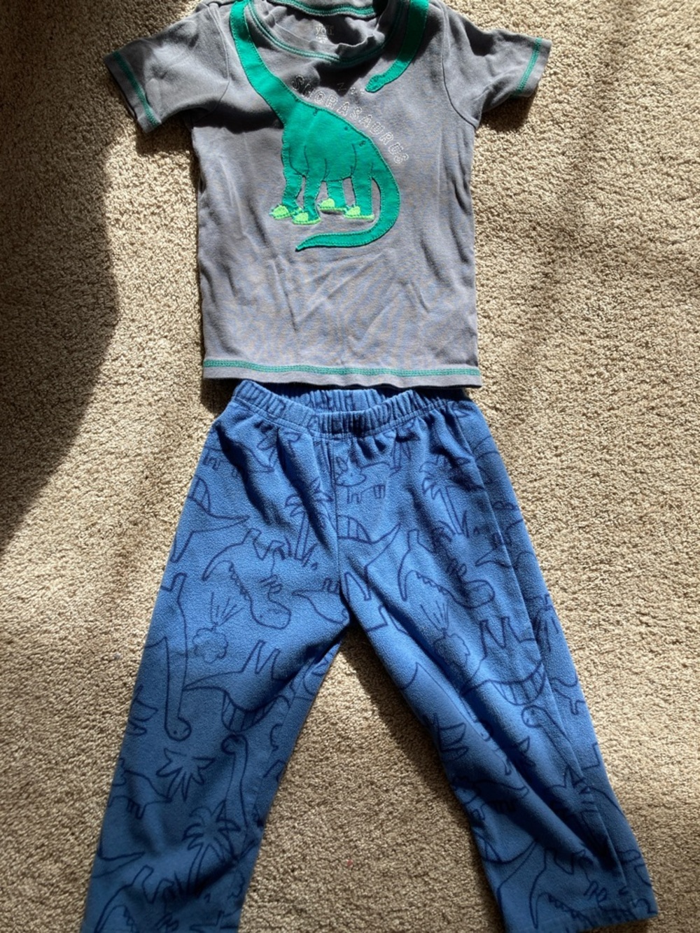 Carter's Gray Short-Sleeve Dino Top with Teal Graphic & Blue Dino Pants
